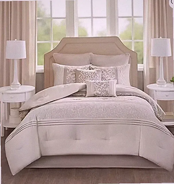 510 Design 5DS10-0047 Ramsey Embroidered 8 Piece Comforter Set, Neutral Queen