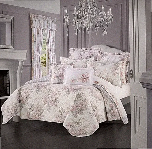 8 Piece Floral Cottage Quilt Set with Pillow Shams, Euro Shams and Curtains