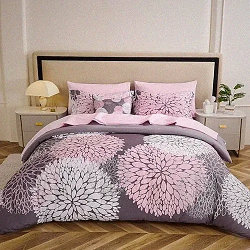 8-Piece Queen Comforter Set - Reversible Full/Queen-8 Pieces Grey Pink Floral