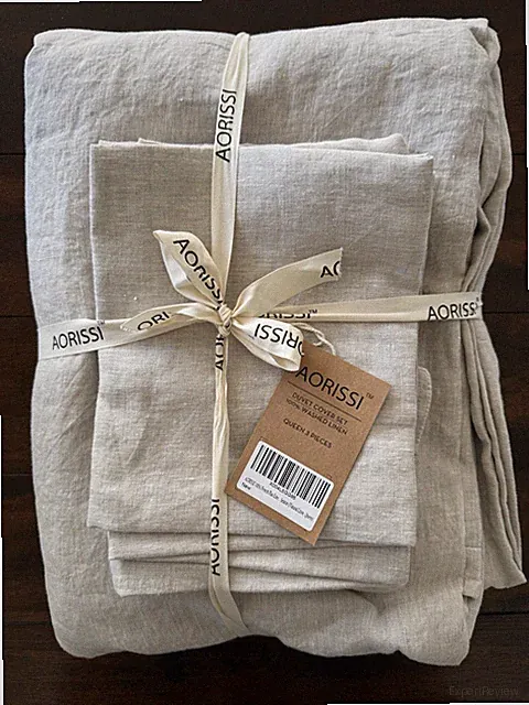 AORISSI 100% French Linen Luxury Duvet Cover 3Pcs Set QUEEN Size (Natural Linen)