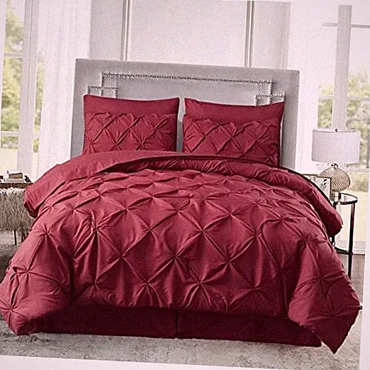 Bed in a Bag Set - 8 Pieces Pinch Pleat Bedding California King Dark Red