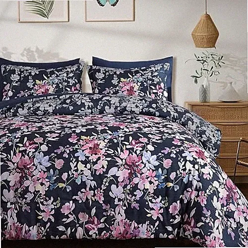 Comforter Set, 7 Pieces Floral Comforter Set, Bed in a Bag Queen Navy Blue