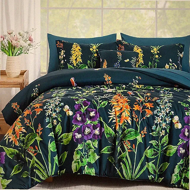 Comforter Set 8 Piece Blue Floral Bedding Set, Elegant King Peacock Blue