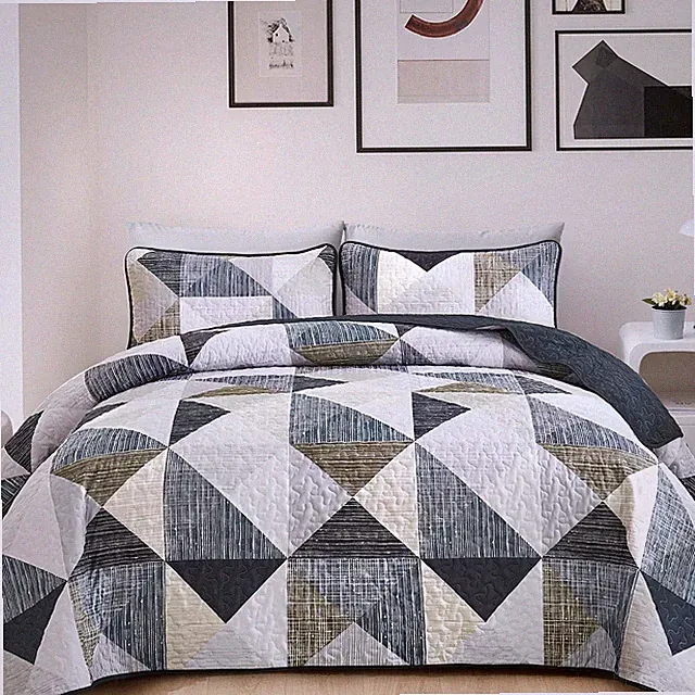 Dintszyayue King Size Quilt Grey Blue, 3 Pieces Patchwork Bedspread Bedding for