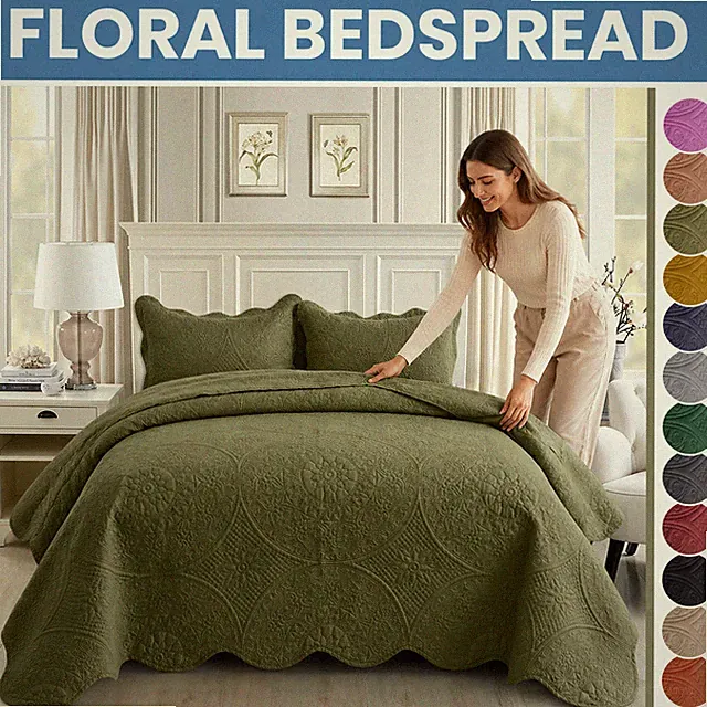 Embossed Floral Comforter Set Soft Reversible Queen Bedspread Quilt Bedding Sets