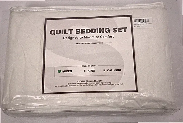Grassix Linen Quilt Bedding Set Queen Cream White 3 Piece Lightweight Coverlet
