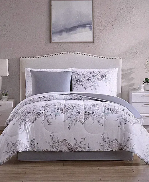 Hallmart Collectibles Givana 8-Pc Full/Queen Comforter Coverlet Set Gray Floral