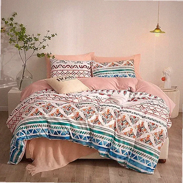 Hot Pink Duvet Cover 3 Pieces Set with Pillow Shams White Floral Mandala Print