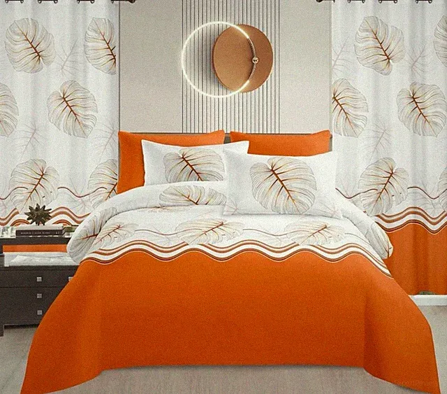 NEW 8 PIECES SET SHEET WITH CURTAINS