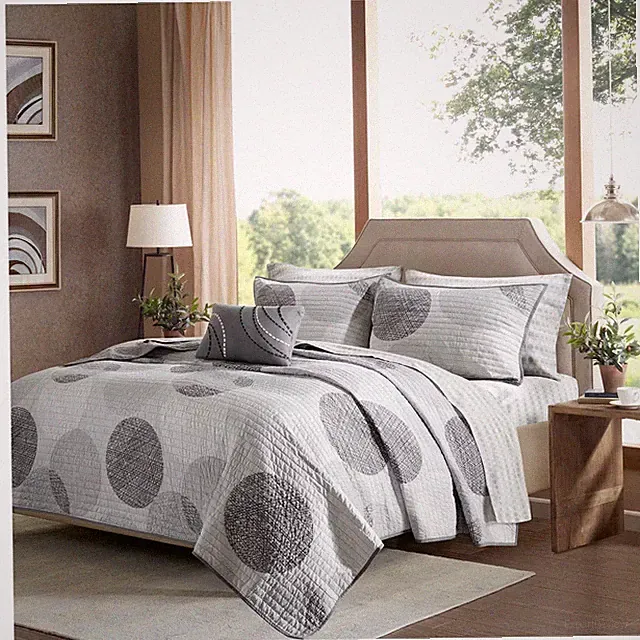 New Madison Park Gray Cabrillo Printed Quilt Set (Full) 8 Pc Coverlet in a bag