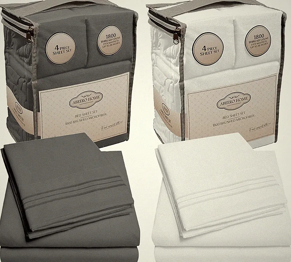 Premium Luxury King Sheet Set - 8 Pieces Gray & White Bedding with Straps
