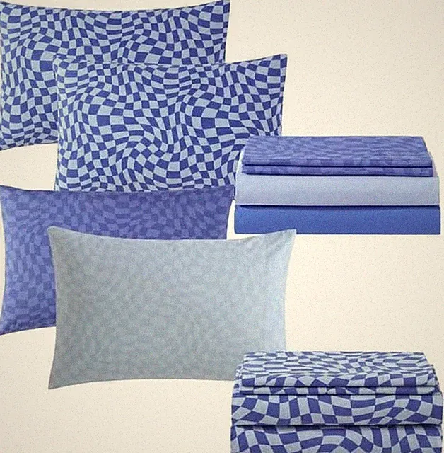 Stylish Cozy 8 Piece Blue Check Sheet Set, Includes 4 Pillow Cases, 2 Flat Sheet