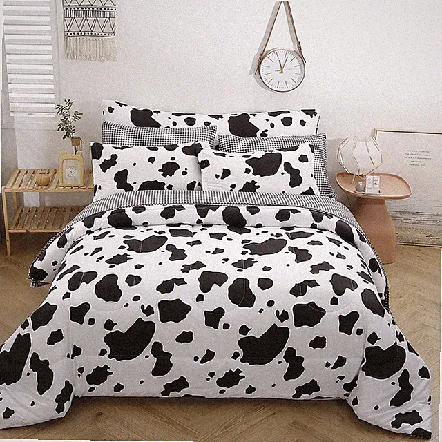 SUCSES Cow Print Twin Comforters 8 Pieces Bedding Set Cowhide Bed in A Bag for B