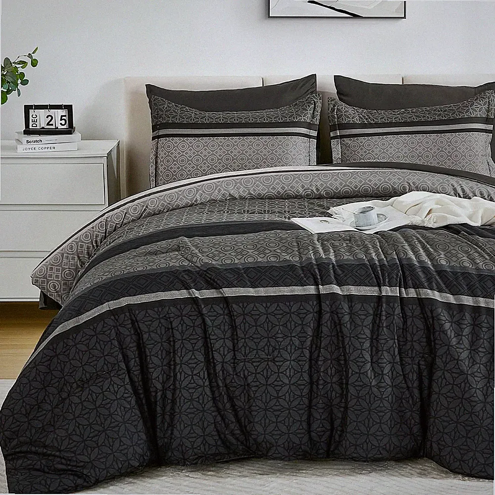 WONGS BEDDING 7 Pieces Comforter Set King Size, Dark Grey King