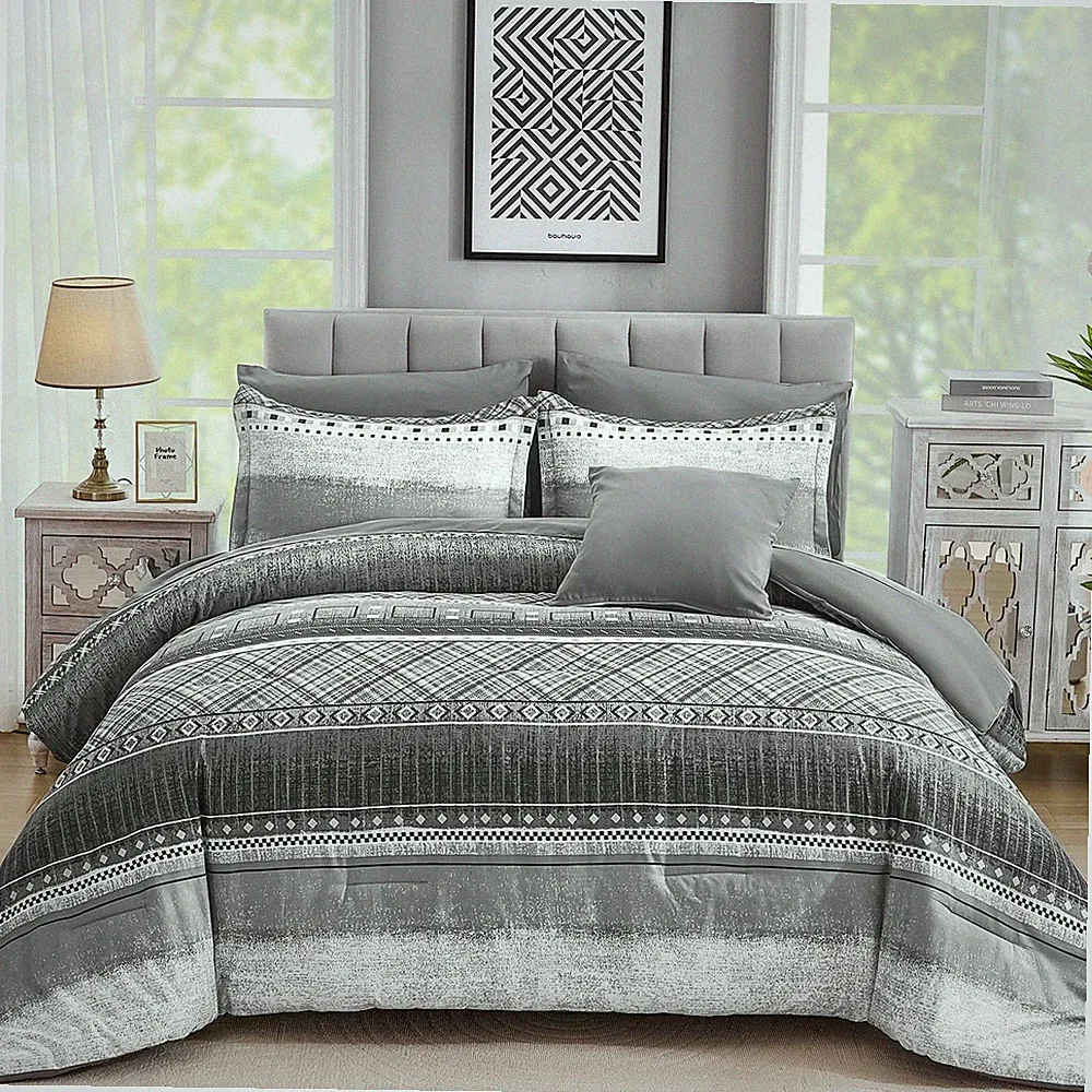 WONGS BEDDING 8 Piece King Size Comforter Set, Texture Striped Bed in a Bag G...
