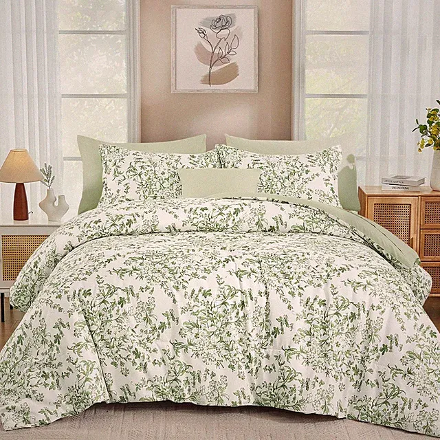 WONGS BEDDING 8 Pieces King Size Comforter Set Green,Sage Green Floral Bed in...