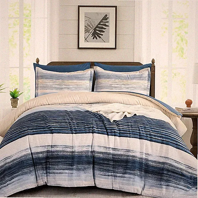 WONGS BEDDING Blue Comforter Set King Size, 7 Pieces Bed in a King