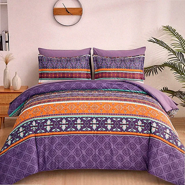 WONGS BEDDING Boho Comforter Set King Size,7 Pieces Bohemian King, Purple